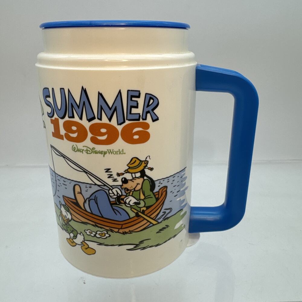 Vintage Walt Disney World Whirley Summer 1996 Travel Mug 90s Goofy Donald (A)